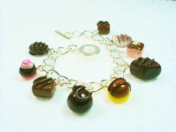 Chocolate Charm Bracelet . Polymer clay.