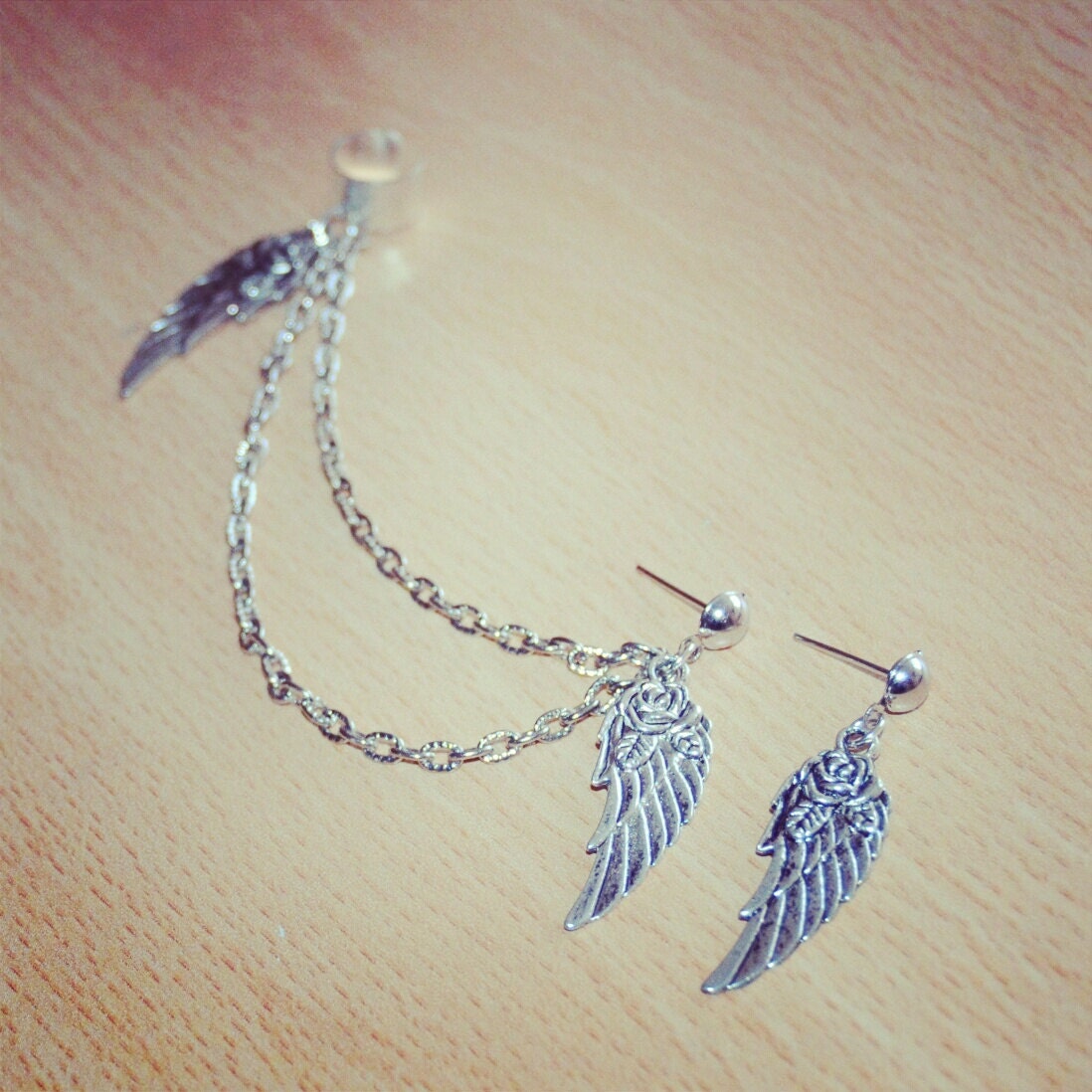Silver Ear Cuff Feather Roses