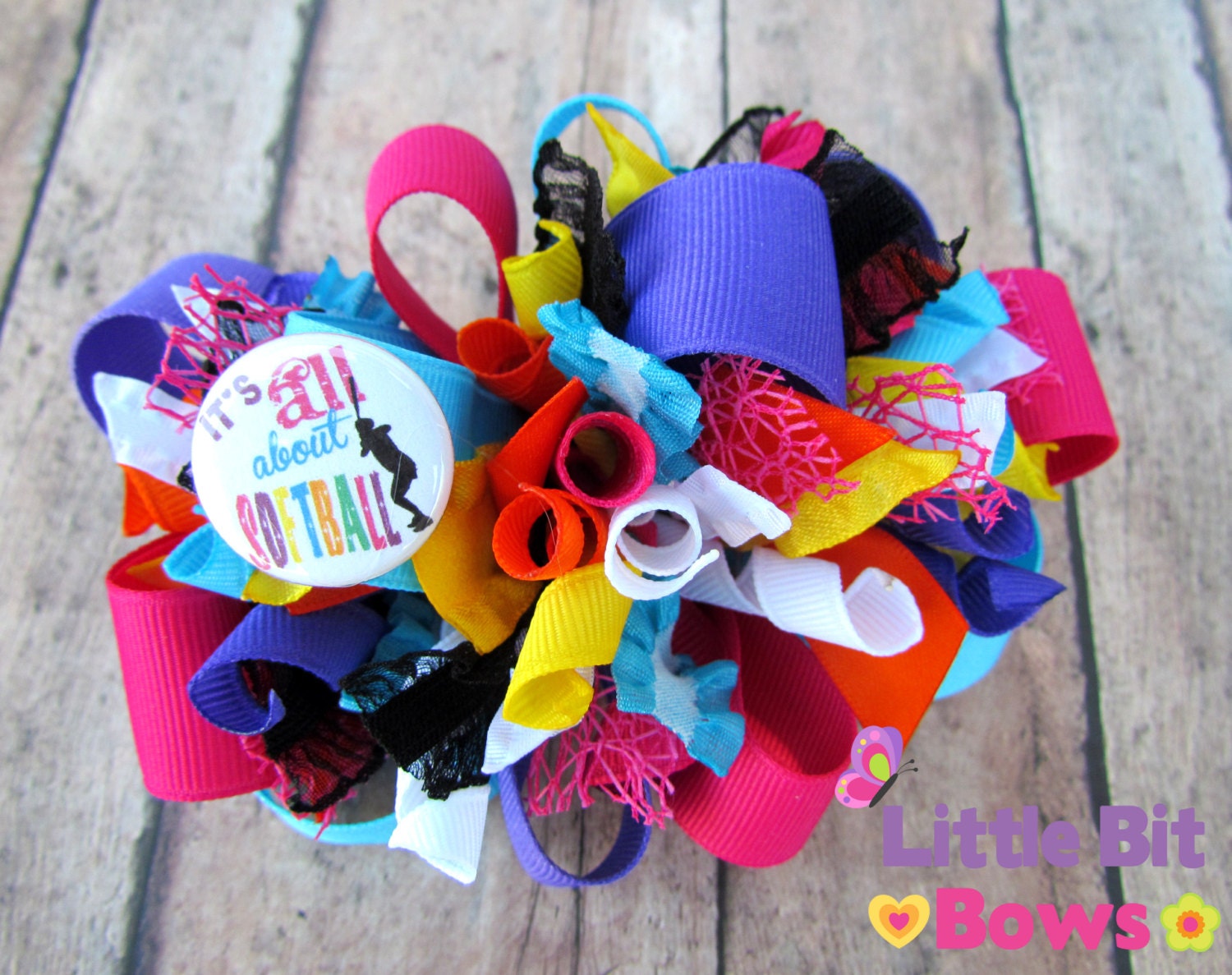 It's All About Softball Rainbow Bright Colors Boutique Funky Bow