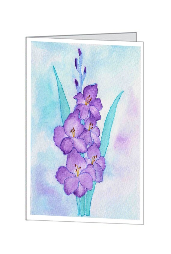 Lavender Gladiolus Greeting Card with an Envelope. 5 x 7 inch. Easily Framed as Art.