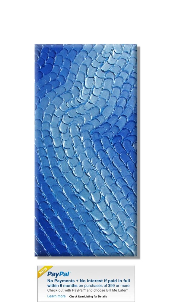 Blue Abstract Original Handpainted Acrylic Thick 3d Texture Impasto Palette Knife Painting. Size 12 x 24 inches.