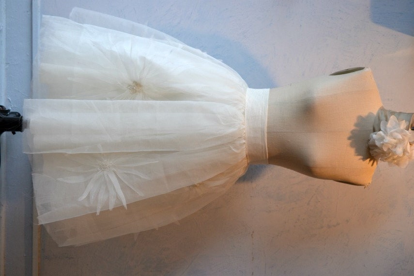 Couture Short Silk Organza Ivory Ballskirt wedding special occasion flowers engagement party evening skirt