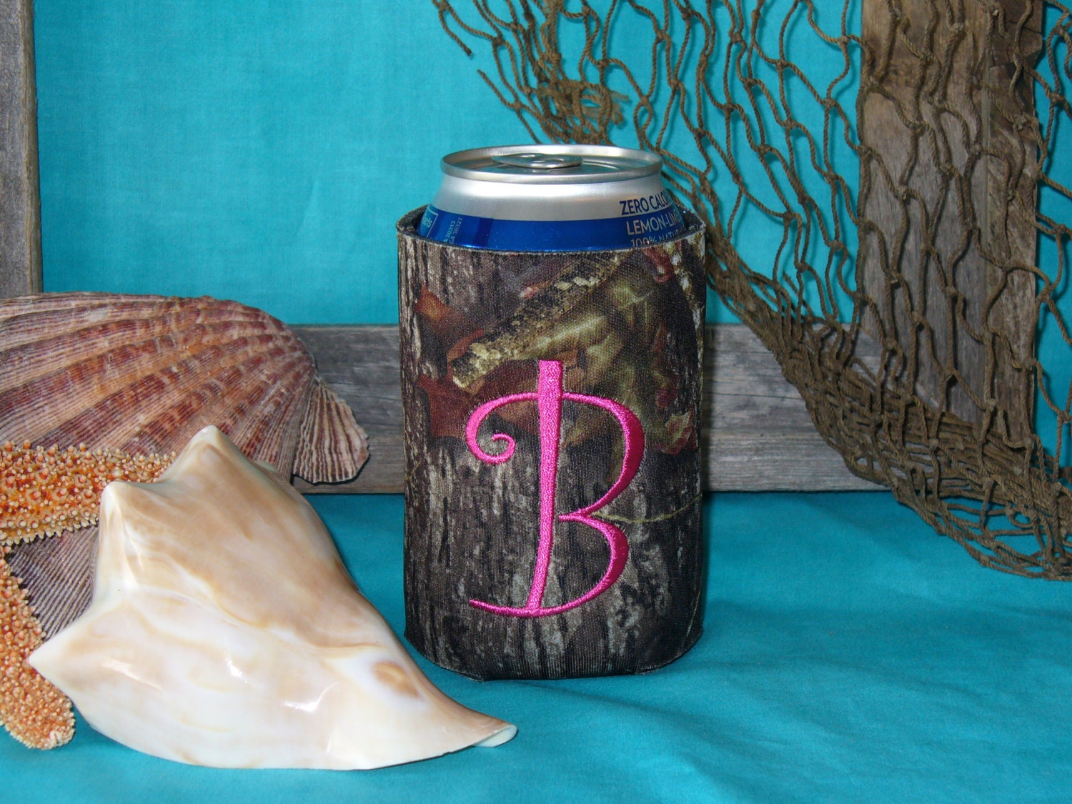 Can Koozie with Initial - "Camo Pink Initial"