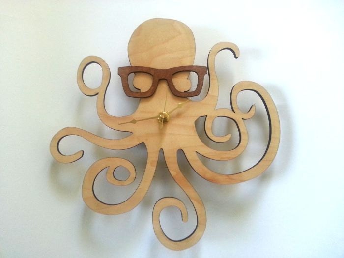 Octopus with Glasses Clock - Handmade - Laser Cut