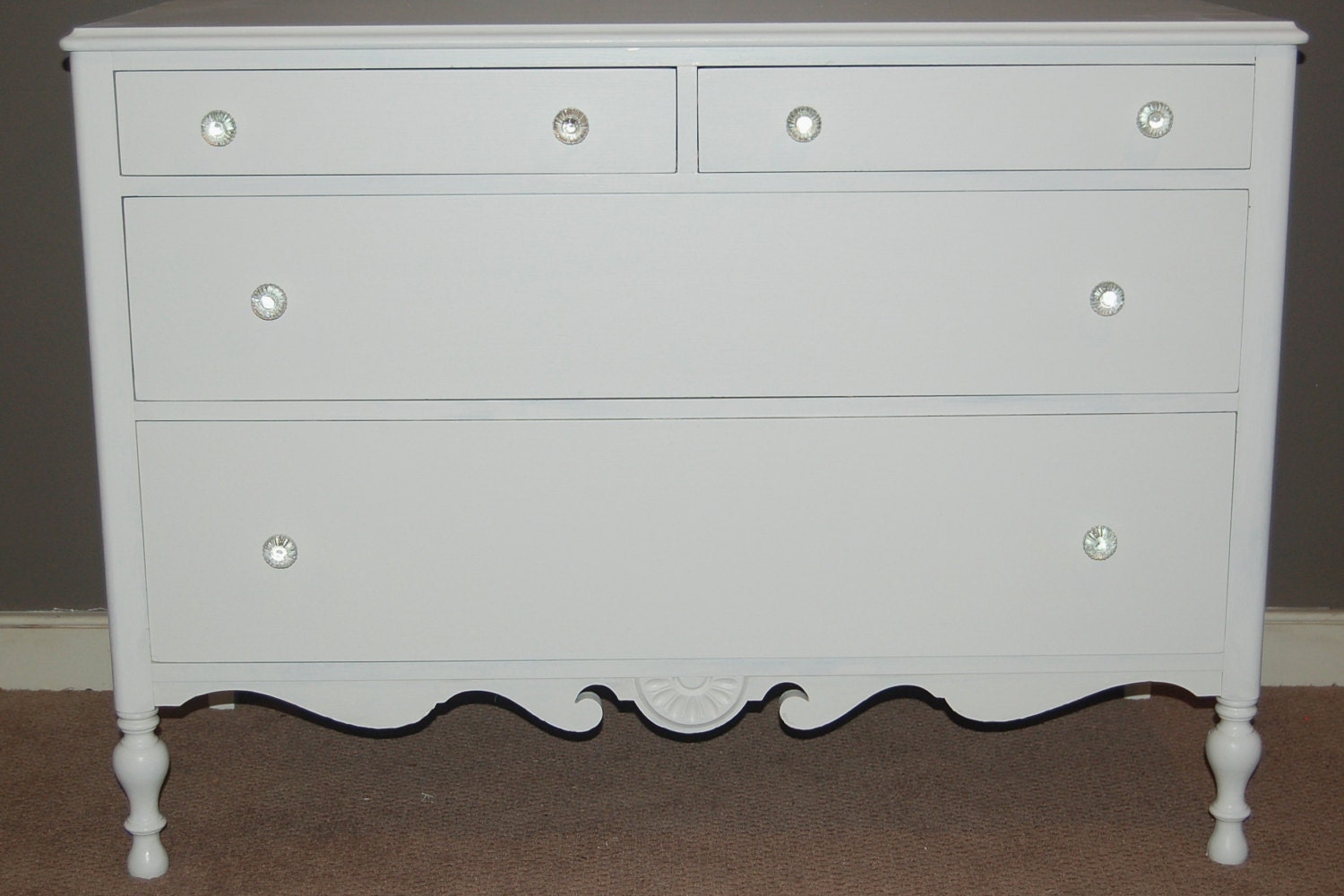 Free NYC Delivery: Charming Vintage Carved Hand Painted Beachy 4 Drawer White Dresser / Changing Table