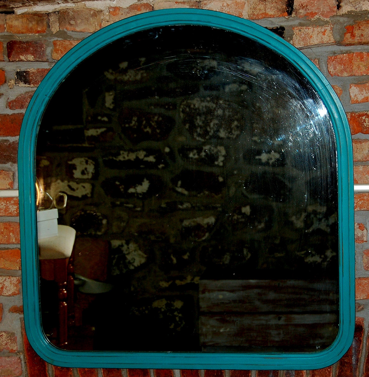 Florence Blue Distressed Huge Cottage Hanging Antique Wall Mirror