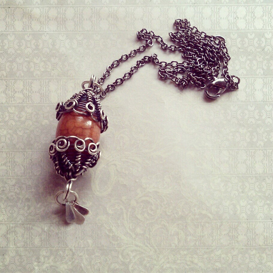 Sterling Silver Spiral Cage Necklace Antiqued
