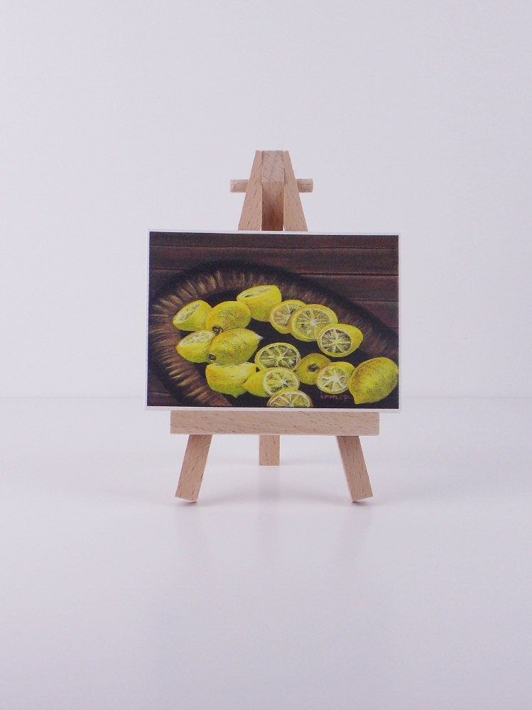 ACEO Lemons on Picnic Table mini art print of original painting FREE SHIPPING  miniature painting