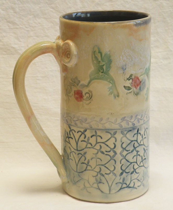Stoneware hummingbird 20oz ceramic coffee mug 20D02