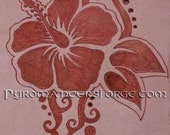 Leather Tattoo: Hawaiian Hibiscus leather tattoo patch custom pyrography