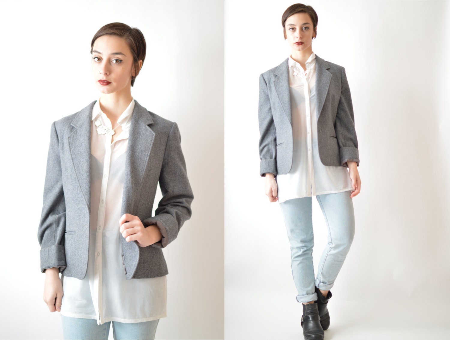 Vintage 80's Grey Wool Blazer