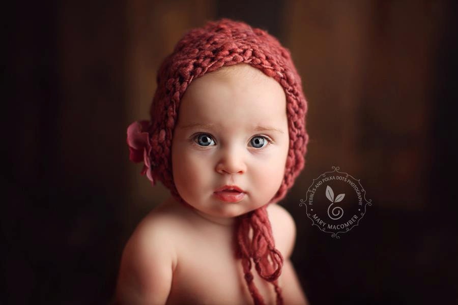 Baby Bonnet - 6-12 mos size - Simple Elegance Line - MAUVE- hand knit baby bonnet - photo prop - knitbysarah - Stitches by Sarah