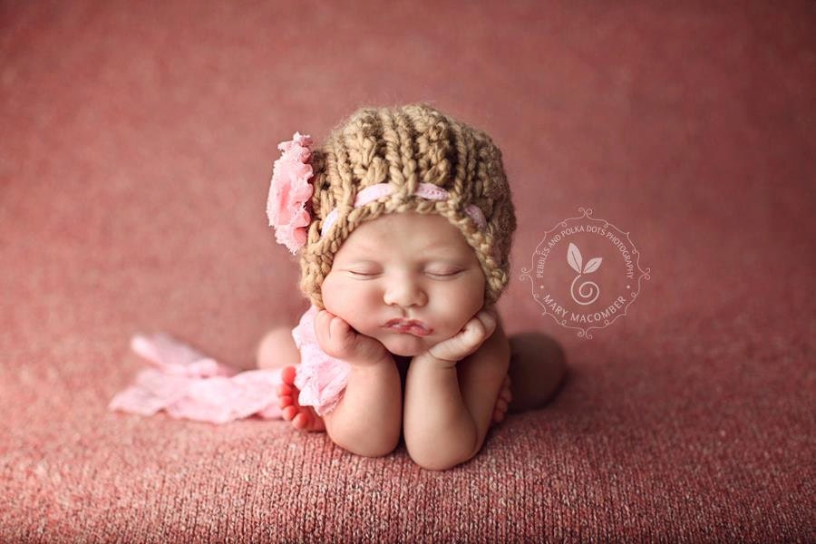 Newborn Bonnet - Flowers and Lace 'DUSTY ROSE' - newborn photo prop - baby hat - knitbysarah - Stitches by Sarah