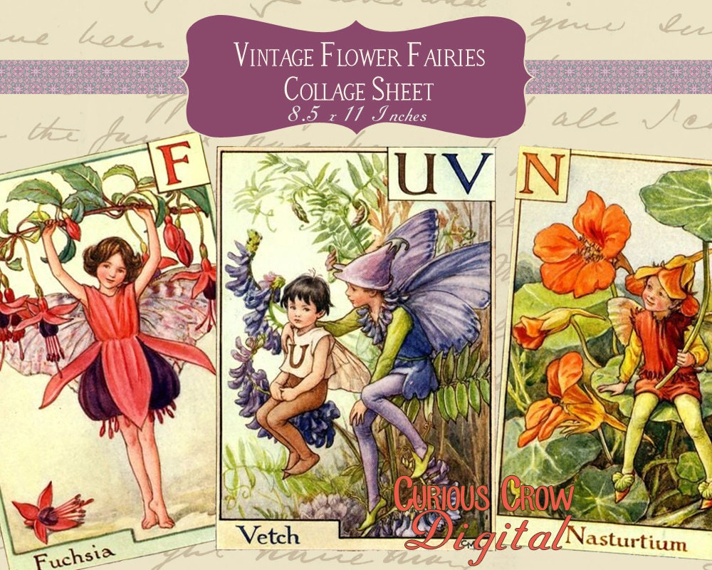 Vintage Alphabet Fairies Digital Collage Sheets - INSTANT Printable Download (Large) 2 and 1/2 Sheets
