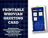 Floral Police Box Greeting Card, PRINTABLE VERSION, Digital Download