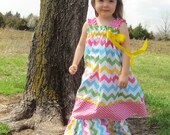 Girls Shabby Chic Ruffle Pants Chevron and Polka Dots Pink Yellow Green and Blue