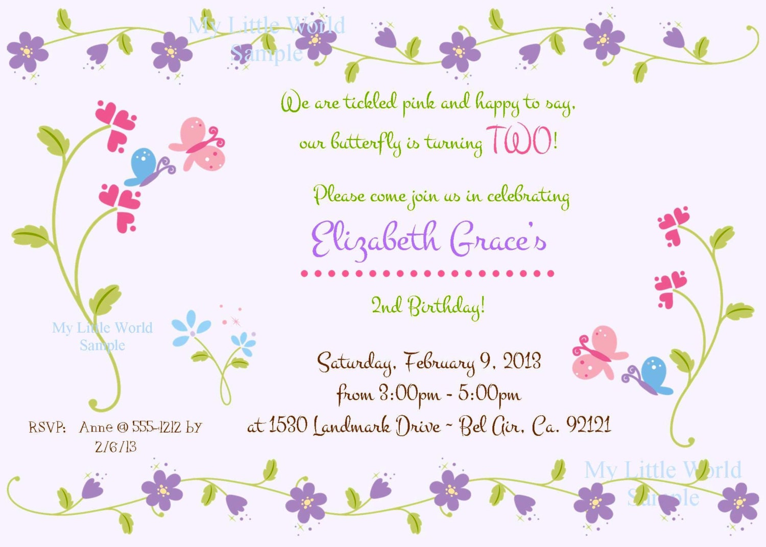 Butterfly birthday invitation - Printable file 5x7 Il_570xn