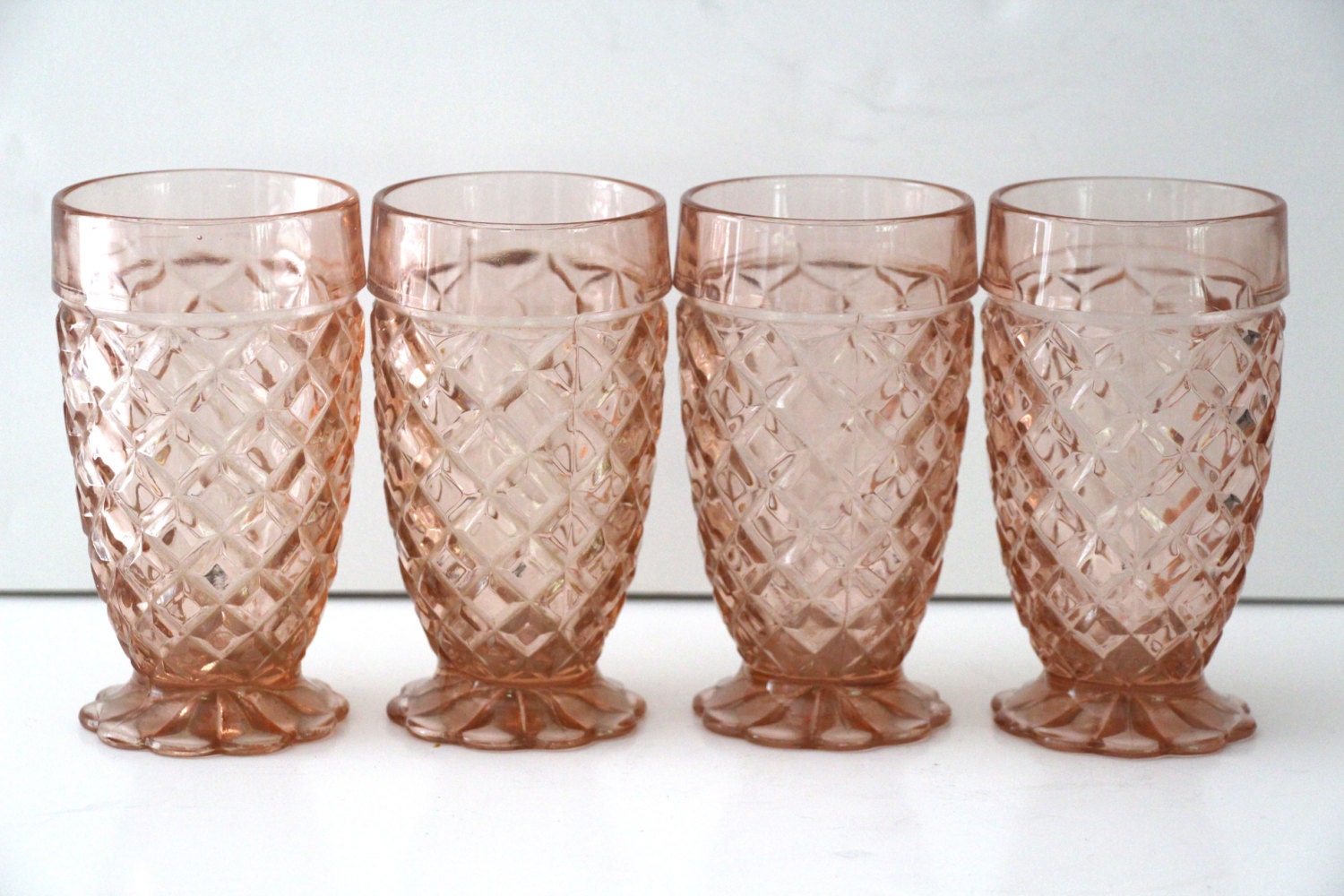 Set of 4 Pink Depression Drinking Glasses