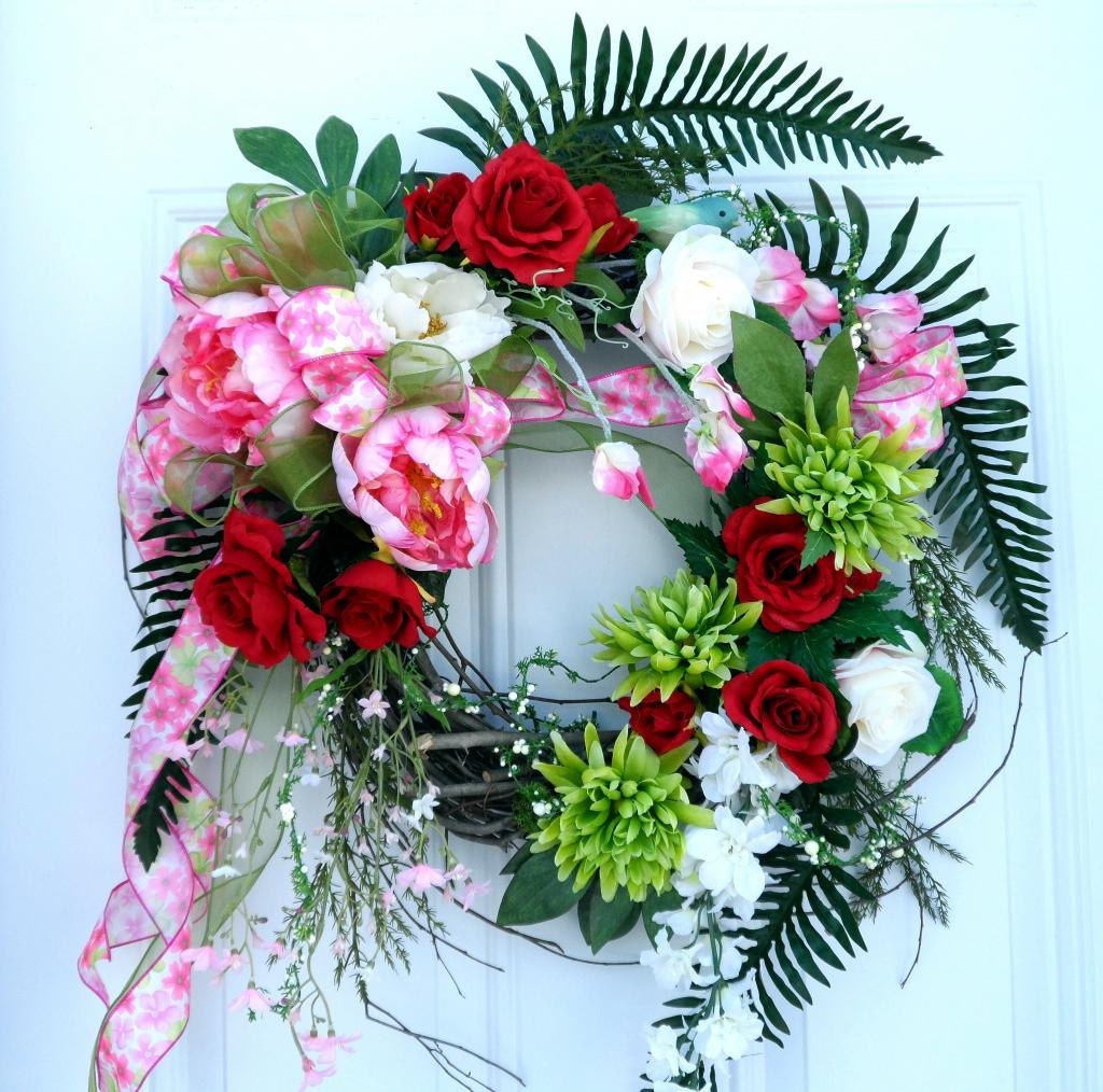 Spring/Summer Wreath with Roses, Peony and Dahlia