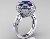 Modern Edwardian 14K White Gold 3.0 Carat Alexandrite Diamond Engagement Ring, Wedding Ring Y404-14KWGDAL
