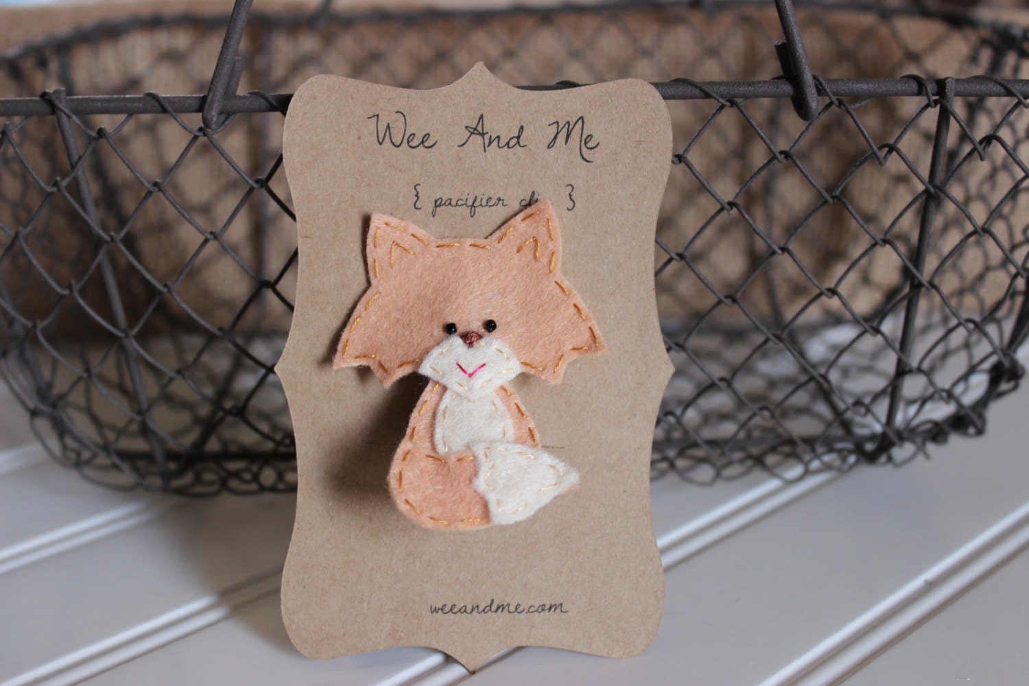 Tan Fox - Felt Pacifier Clip - Gender Neutral Baby Gift - by Wee and Me on Etsy