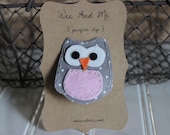 Grey and Pink Owl - Felt Pacifier Clip - Modern Baby Accessories by Wee and Me