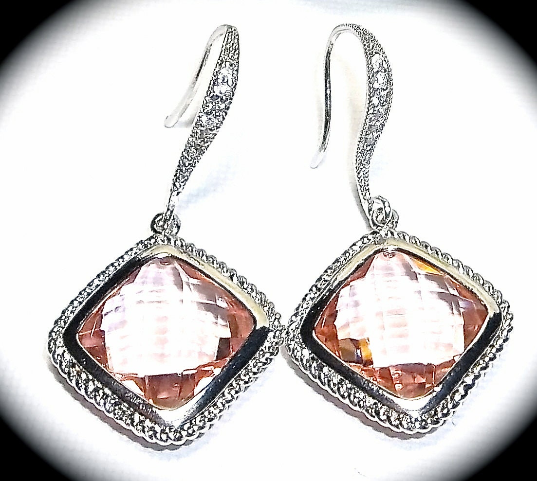 Champagne earrings - Sterling Silver - Bridal Jewelry - Bridesmaids - Elegant - Peach earrings -