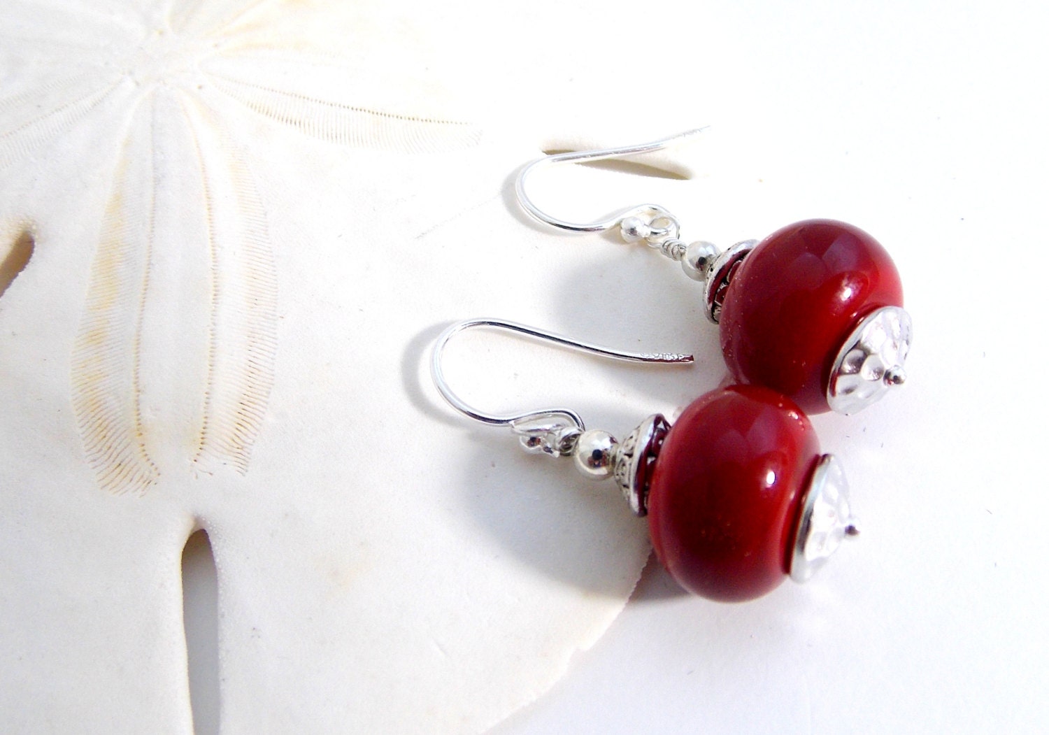 Red Glass Lampwork Bead Drop Earrings