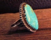 A cool 1950's Vintage Navajo Pawn Ring Brilliant Blue sleeping beauty  turquoise & Sterling Silver sz  7.5