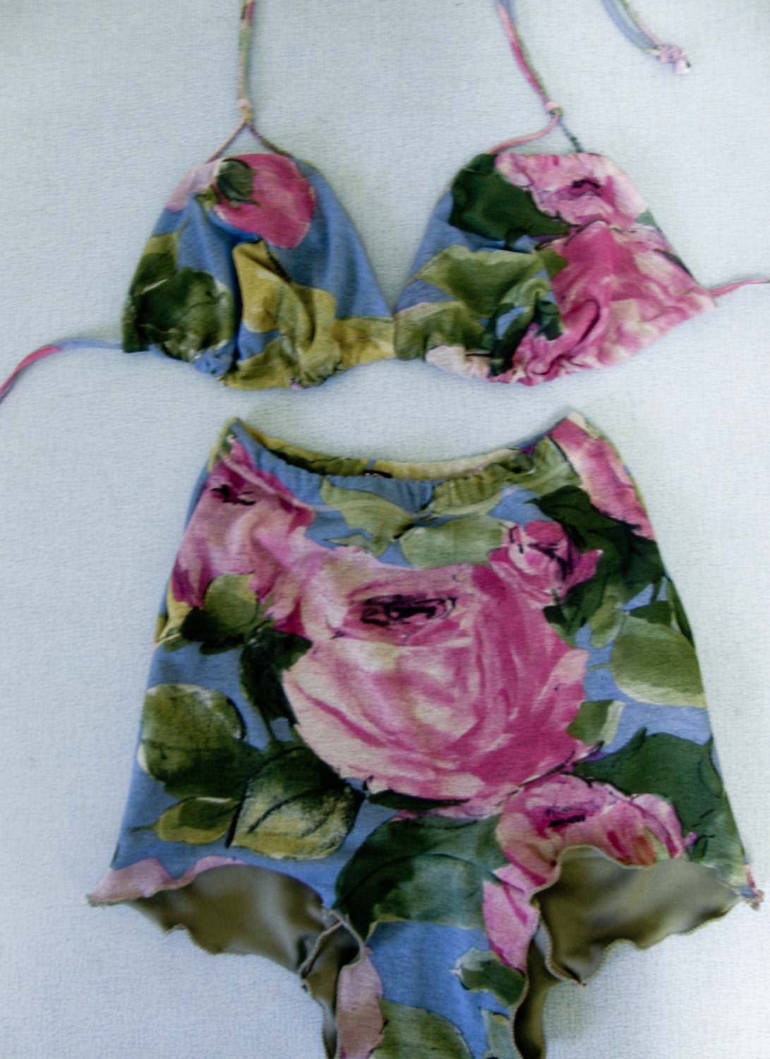 Floral high waisted vintage style halter neck bikini