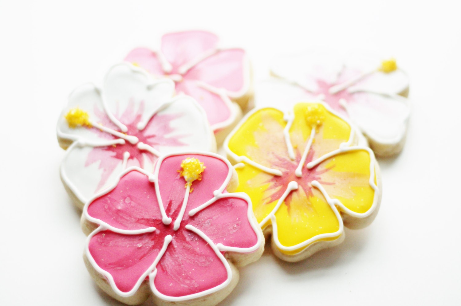 Hibiscus Flower Decorated Sugar Cookies - Summer Wedding Favors