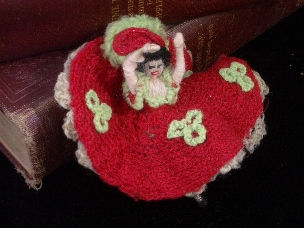 Folk Doll French Paris Francophile Can Can Flamenco Spanish Moulin Rouge Crochet Knit Costumed Handmade Vintage Free Gift Wrap