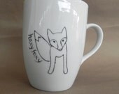 Fox, custom hand painted white porcelain mug with handle