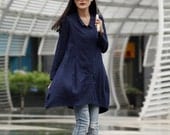 Spring Dress Long Sleeve Dress Shirt Loose Fitting Blouse Long Shirt Dress in Navy Blue - NC325