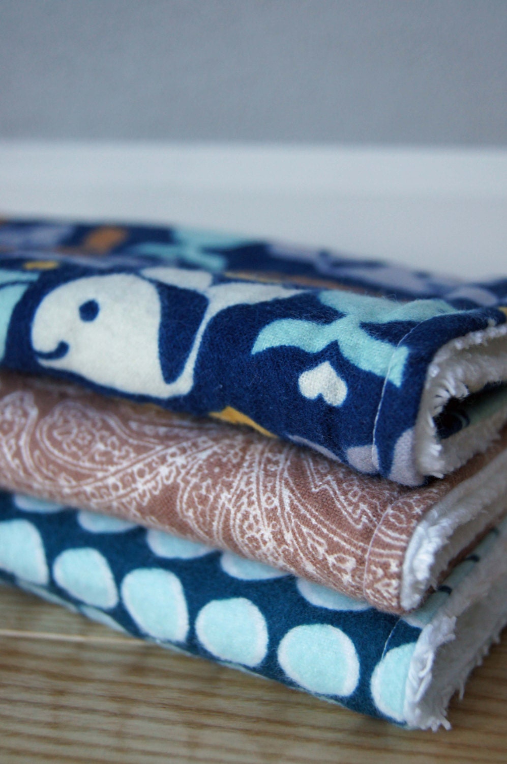 Burp Cloths for Baby Boys - Whales & Dots - Blue, Brown, Yellow