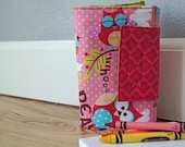 Crayon Holder for Girls - Pink Owls - Crayons & Paper Included