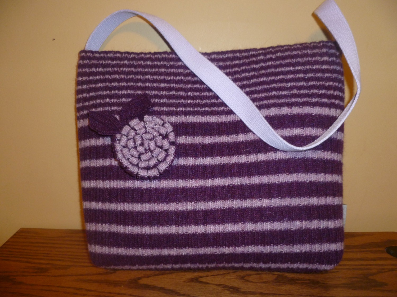 tote bag or purse purple and lavender made from recycled  sweater OOAK