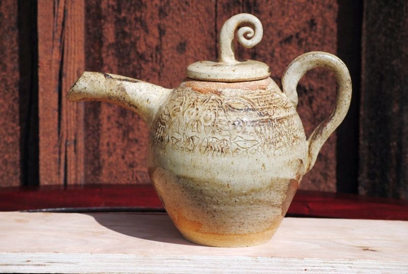 Rustic Carved Teapot