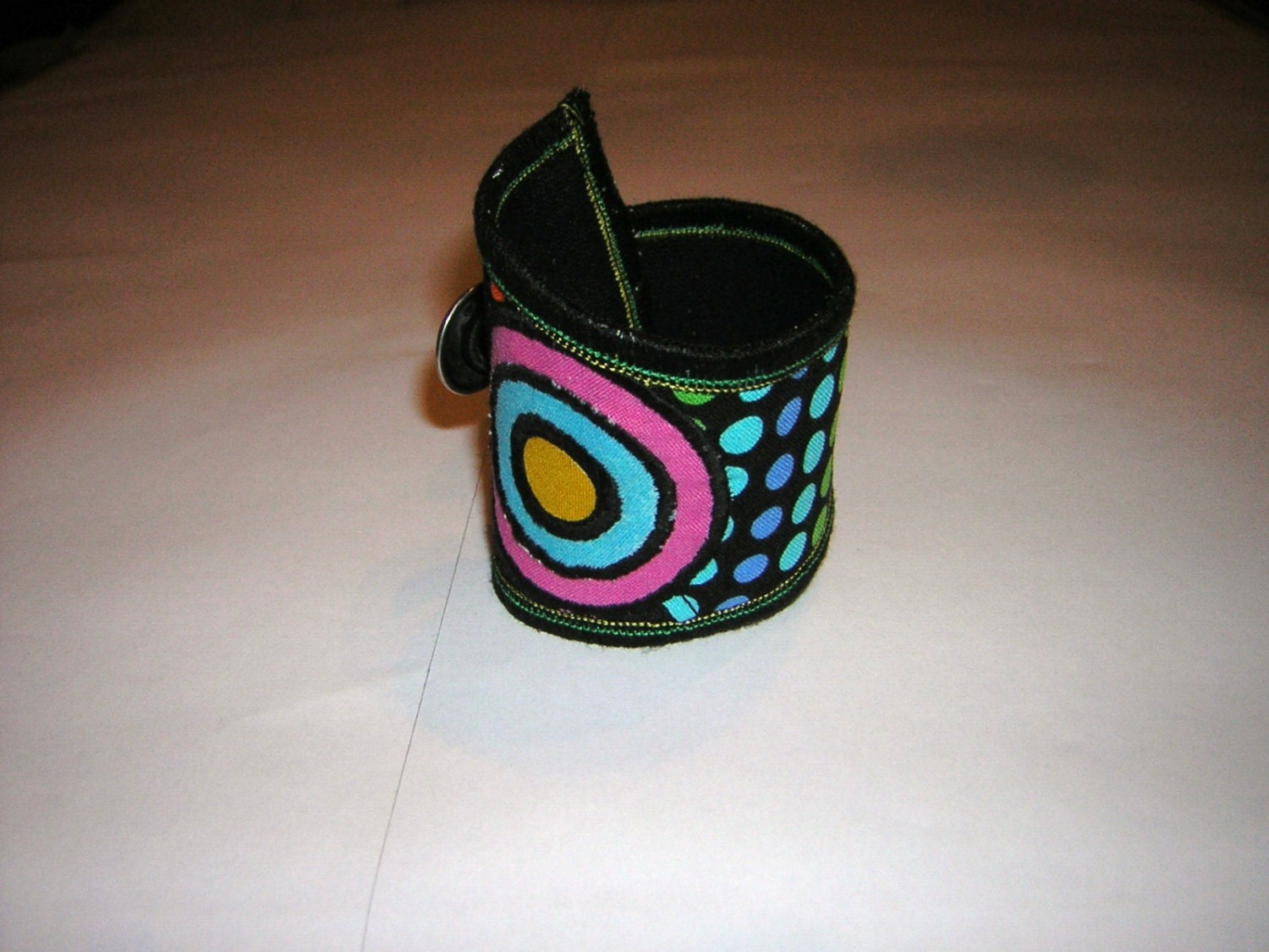 CANVAS BRACELET colorful  mixed fabric, Black-Rainbow  with Circles