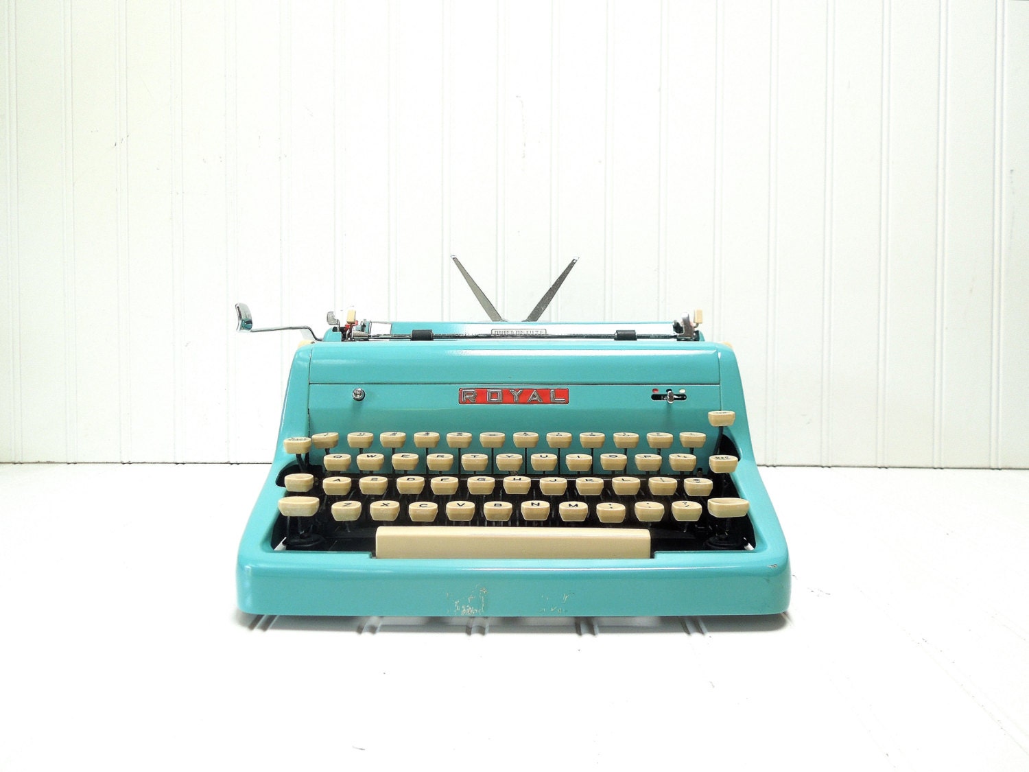 Vintage Typewriter Turquoise Royal Quiet DeLuxe Baby Blue Manual Typewriter
