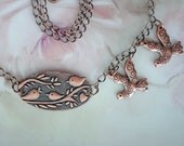 Necklace With Baby Birds Mother and Father Copper Chain