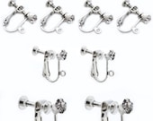 8 RhineGems Silver SP Clip On Screw Back Dangle Earring Findings w Loop EarWire - jewelry design making DIY findings