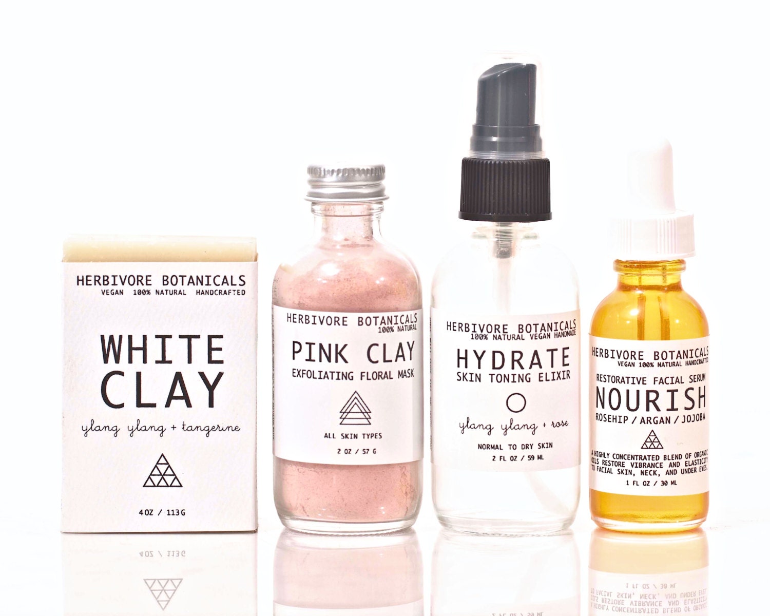 Facial Skin Care Set. 100% Natural. Vegan. Pink Clay Mask. Facial Toning Elixir. White Clay Soap.