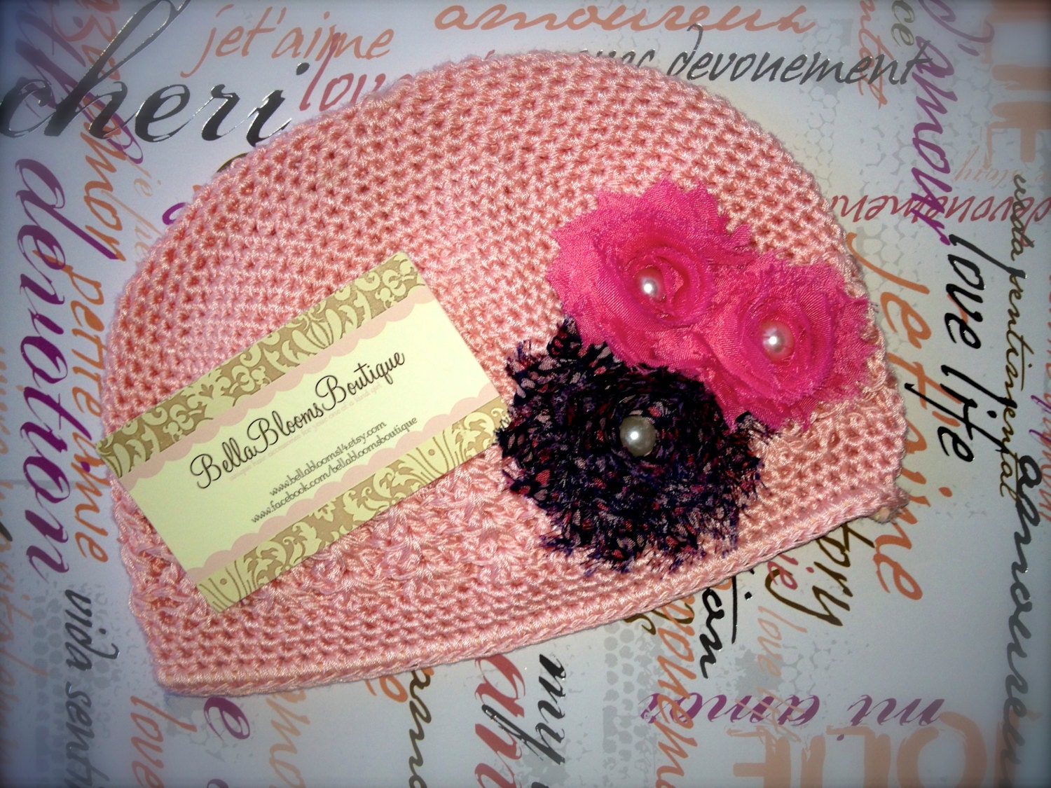 20% OFF ORDER 5 piece set.Shabby Chic Crochet Hat with flower.crochet hat.flower headband.shabby clip.infant hat.toddler hat.girl hat