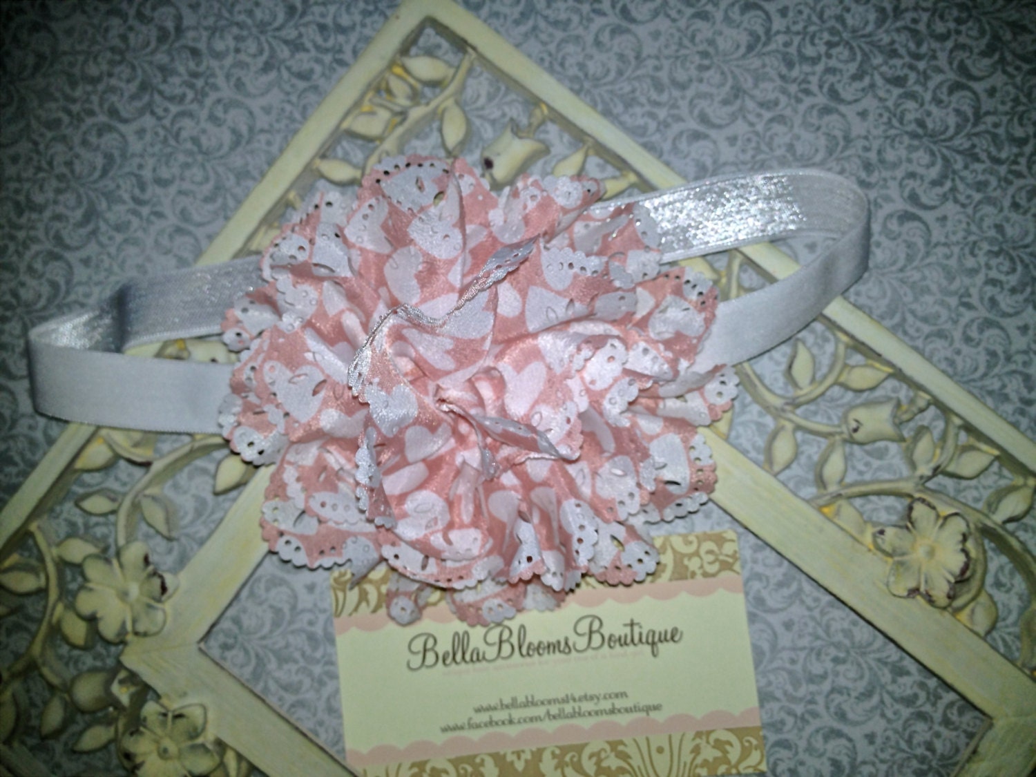 20% OFF ORDER Blush Pink flower headband.eyelet flower.heart headband.infant headband.toddler headband.girl headband.valentines day headband
