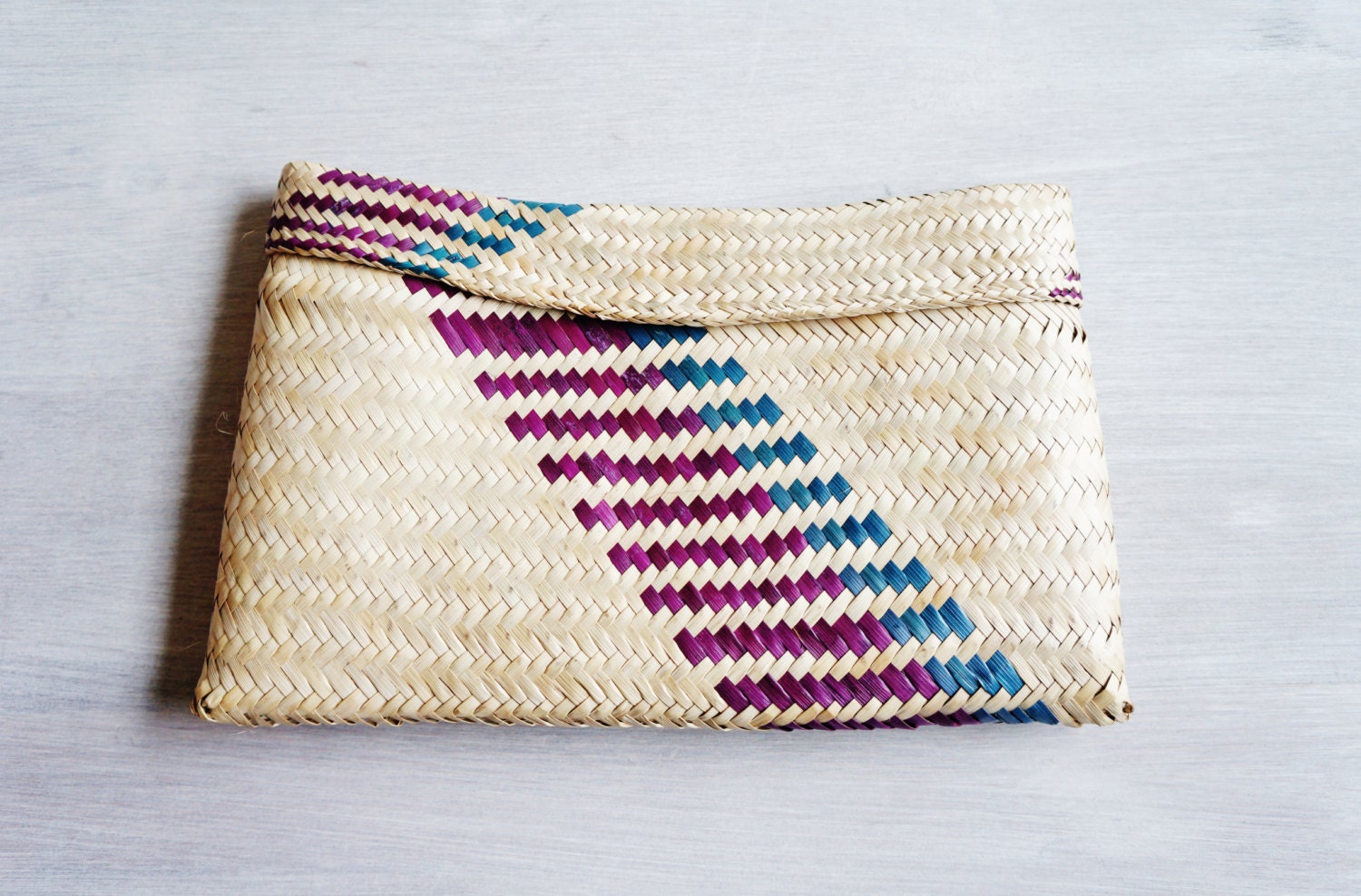 Woven Pouch, Grass, Purple & Teal Stripe- Free Shipping
