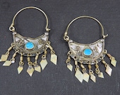 Vintage Afghani Style Delicate Earrings TURQUOISE COLOR Kuchi Gypsy Tribal Belly Dance Uber Kuchi