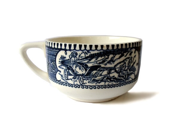 Vintage Blue And White Cup: Currier and Ives Star Of The Road