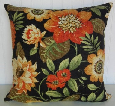 Decorative Pillow Cover--20 x 20 Cotton Throw Pillow--Black, Orange, Green, Yellow