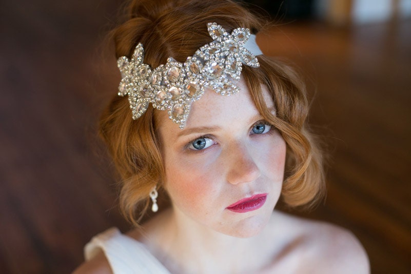 Rhinestone Floral design Headband - Roaring 20s style diamond headband - Great Gatsby